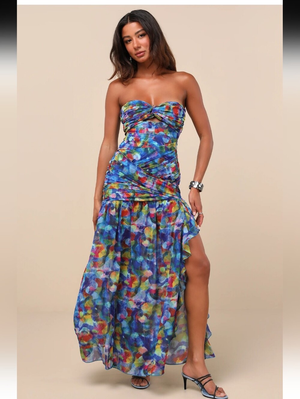 Lulu's Blue Multi-Color Printed Maxi Dress Size XS New #4G
